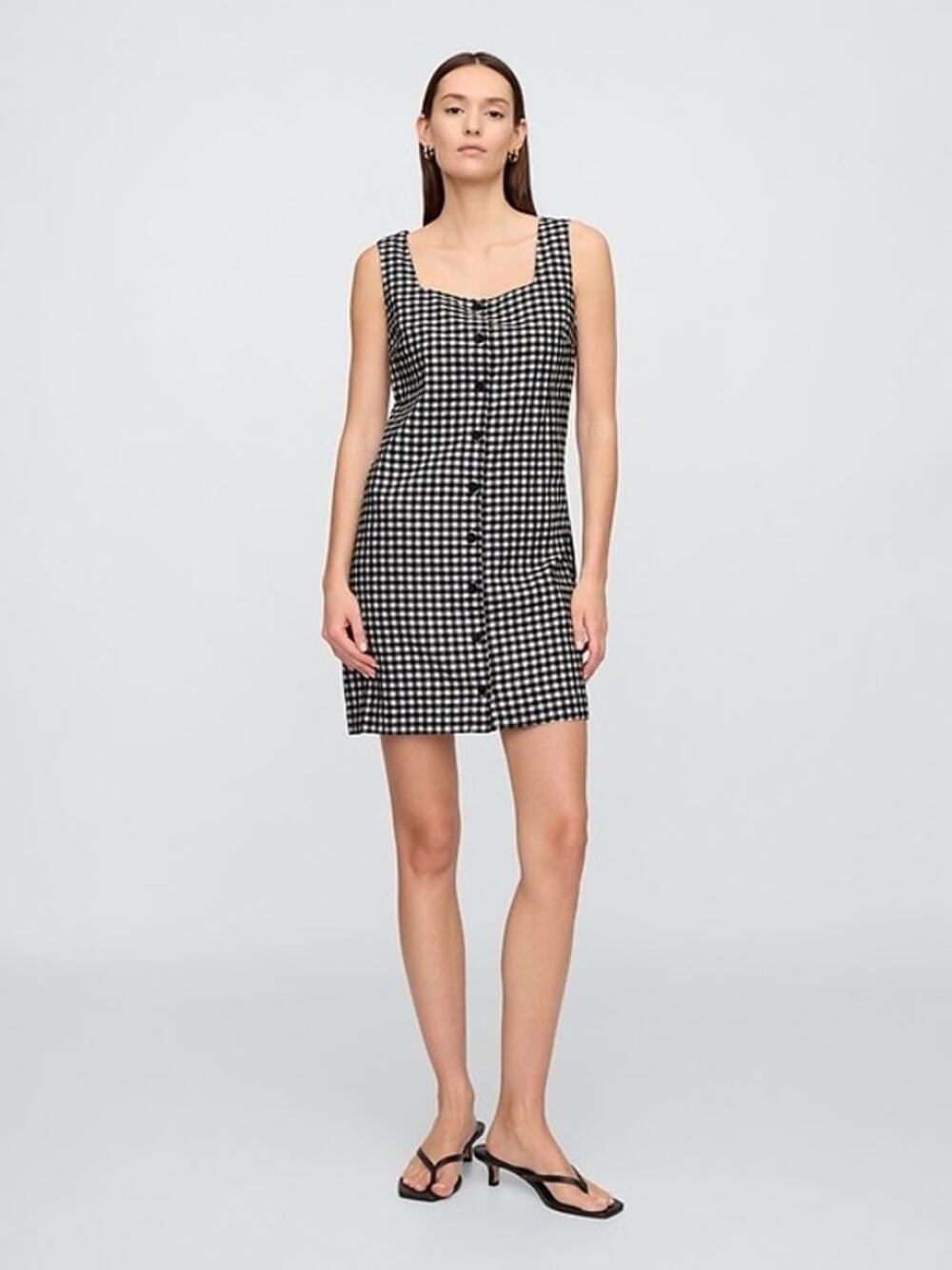 GAP Linen-Blend Button-Front Mini Dress Gingham Size S